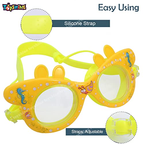 Image of Toyshine Swim Goggles, (Dolphin Design) Anti Fog No Leaking Clear Vision Water Pool Swimming Goggles (Age 6-14), Yellow SSTP