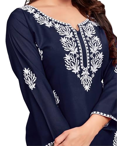 Image of Women's Rayon Chikankari Embroidered Short Kurti | Lucknowi Work Kurta