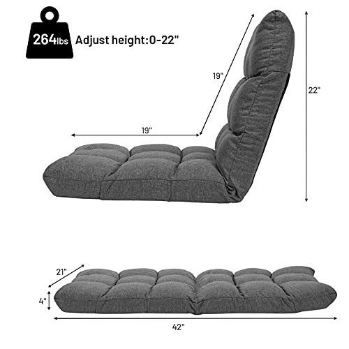 Giantex Floor Sofa Chair Video Gaming Chair With 14 Adjustable Position, Padded Back Support Floor Cushioned Seat, Folding Lazy Chair For Meditation, Reading, Watching, Living Room Recliner(Grey) #TOP5