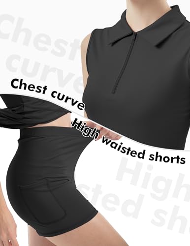 Fkeep FK3087DS_BLACK_M Women'S Tennis Golf Dresses Zipper V-Neck Sport Activewear With Shorts And Pocket Workout Athletic  thumb #2