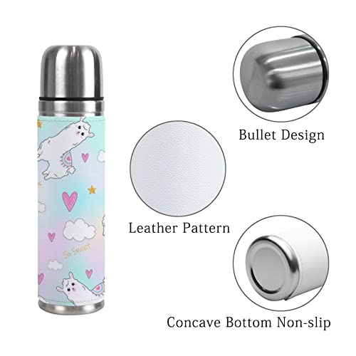 Colourlife Insulated Mug Stainless Steel Water Bottle Rainbow Color Llama Heart Vacuum Cup Travel Mug For School Office #TOP2