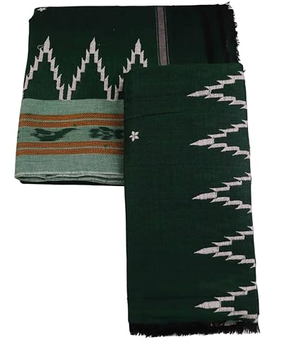 Image of Authentic Sambalpuri Handloom Cotton Unstitched Dhoti with Utari for Men | Traditional Odisha Weave Ikat Dhoti for Festive & Religious Wear