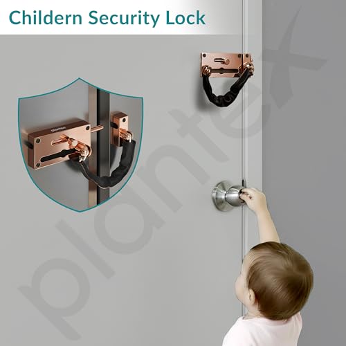 Image of Plantex Door Chain with Baby Latch /Door Chain Lock for Main Door /Latch Lock for Door /Heavy Duty Door Safety Guard Lock for Home, Hotel & Office Security - Pack of 1 (DTK-294-Rose Gold)
