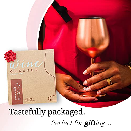 Gusto Nostro Stainless Steel Wine Glass - 18 Oz - Unbreakable Rose Gold Wine Glasses For Travel, Camping And Pool - Fancy, Unique And Cool Portable Metal Wine Glass For Outdoor, Picnics (Set Of 2) #TOP5