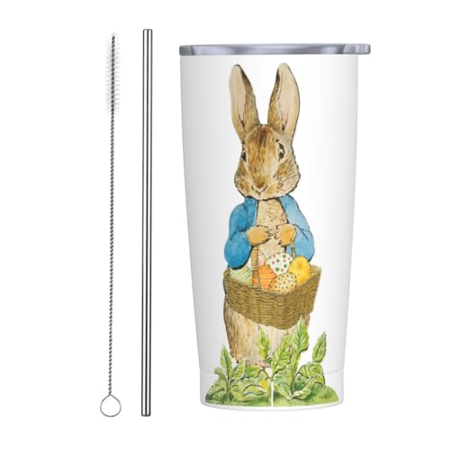 ピーターラビット アニメ ストロー&ストローブラシ付き マグカップ コーヒーカップ 600ml コンビニカップ タンブラー ステンレス製 保冷 保温 車用 蓋付き 持ち運び 水筒 大容量 直飲み キャラクター 人気 プレゼント