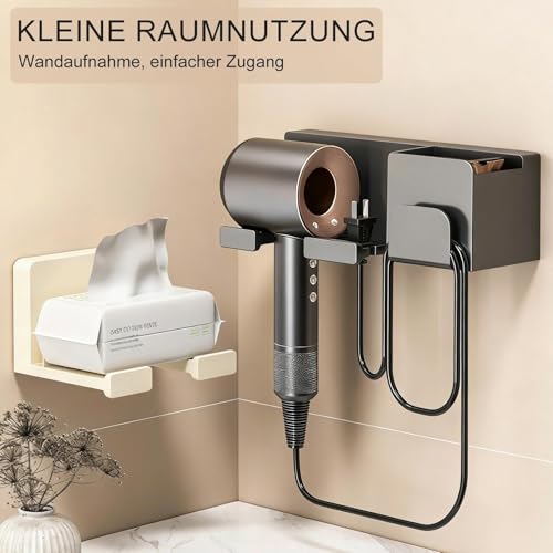 HAOXIZI Föhn Halterung, Haartrocknerhalter, Fönhalter Ohne Bohren, Haartrockner Halterung, mit Haken und Nagelfreie Kleber, für Meisten Haartrockner, Gewehr Grau