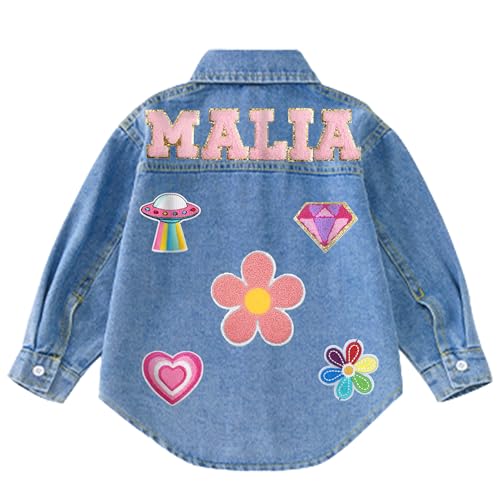 Personalized Girls Denim Jacket with Names, Custom Long Sleeve Jean Jacket for Boy 1-10 Year Old Boy Clothes Gifts, Spring&Fall Jackets Outerwear for Toddler Kids