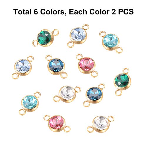 UNICRAFTALE-12pcs-6-Colors-Glass-Gemstone-Charms-Flat-Round-Glass-Links-Pendants-with-Golden-Double-304-Stainless-Steel-Bail-Connectors-for-Women-Bracelet-Jewelry-Making-Hole-25mm