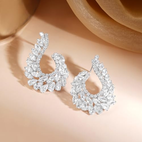 Image of Rubans Stud Earrings Oversized Fashionable American Diamond Stylish Jewellery Gift for Women & Girls