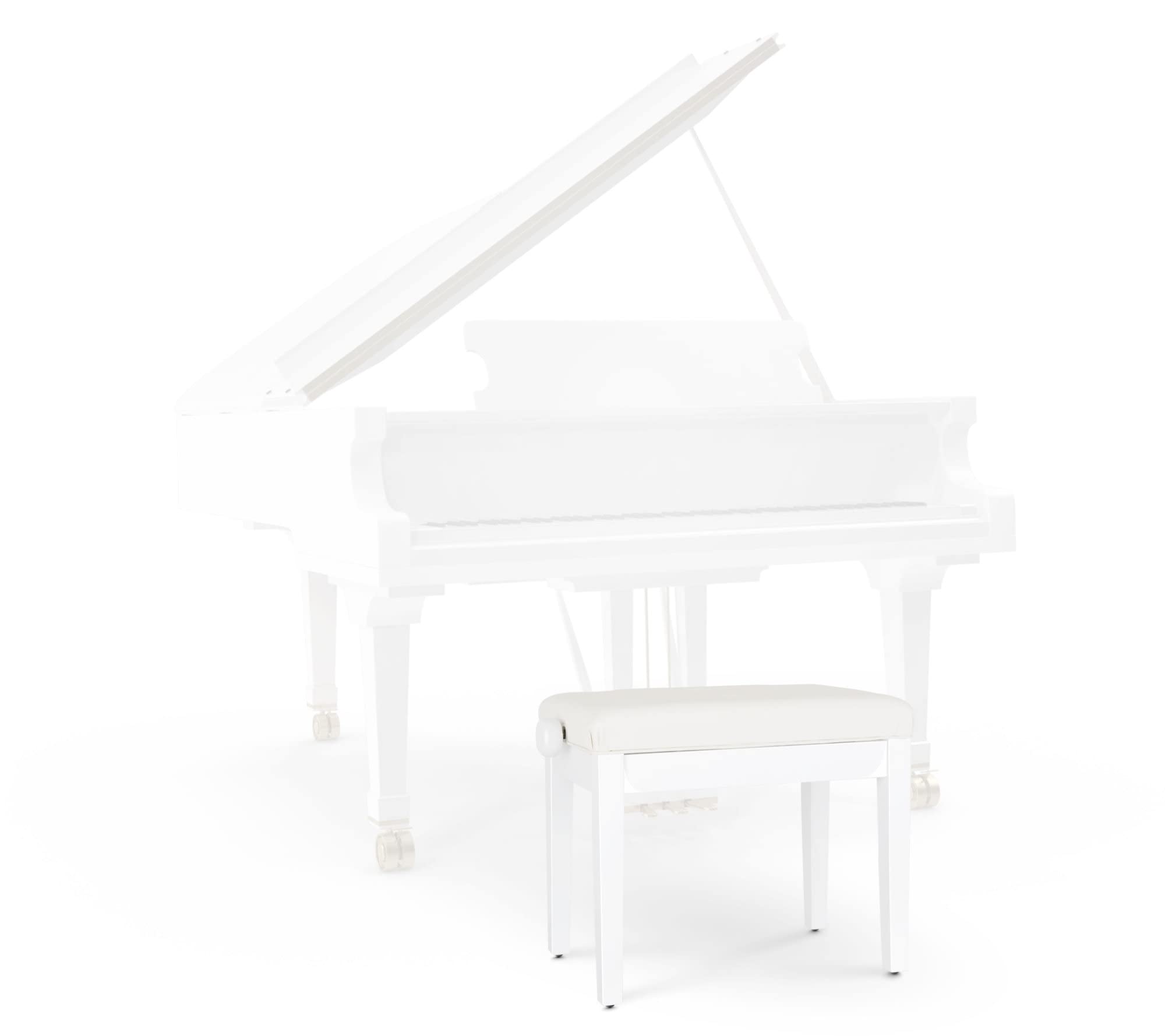 Classic Cantabile Pianobank Modell D - Hochwertige Pianobank - Weißes Polster aus Kunstleder mit Kapitonierung - Höhenverstellbar von 47,5-55,5 cm - 4-fache Kreuz-Mechanik - Weiß Hochglanz