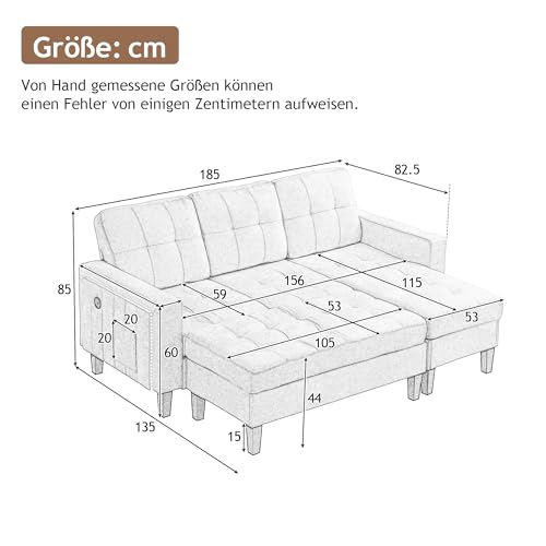 Canapé modulable 3 pl. avec ottoman XXL LED/USB Yihomfy