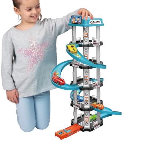 Playset de Pista de Garaje - Juguete de Garaje de Aparcamiento | Juego de Rampa de Carreras de Vehículos Interactivos | Conjunto de montaje de pendientes para automóviles, Juego de tráfico educativo