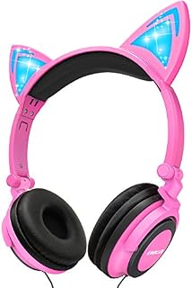LOBKIN Kids Headphones Over Ear, Light Up Wired Adjustable Headphones On Ear, Cat