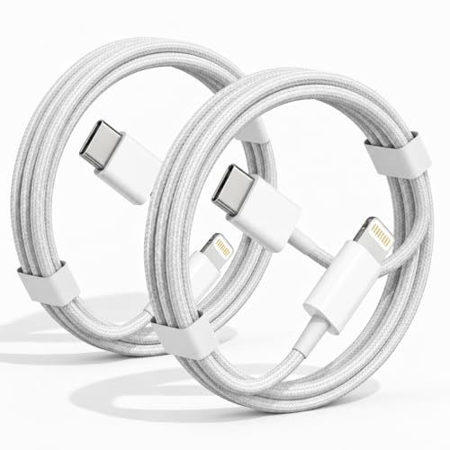 VEN-DENS 2 Pack USB C To Lightning Cable MFi Certified [1M] for iPhone 14 13 12 11 XS XR X Pro Max Mini 8 7 6S 6 Plus 5S SE iPad iPod AirPods 3FT Carplay Fast Charger Nylon Braided Cable (WHITE)