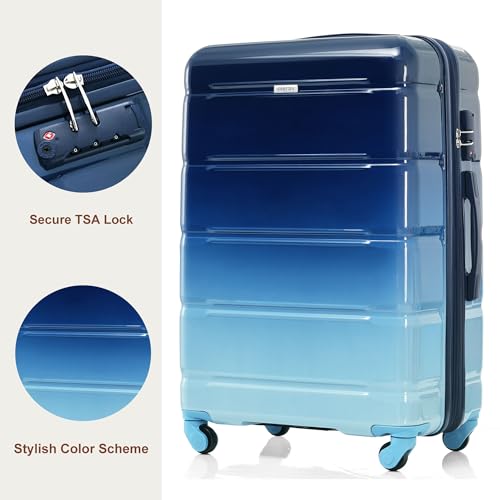 Image of Hardshell Luggage Sets, Lightweight Stripes Suitcases with Spinner Wheels, Navy 28