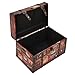Household Essentials Medium Decorative Trunk, Coffee Shop Faux Decoupage, Antique Exterior, Leather and Metal Accents, Fabric Interior, Hinged Lid, Brown