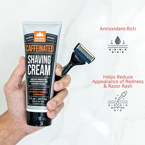 Pacific Shaving Company Caffeinated Shaving Cream - Caffeine, Shea Butter + Spearmint Antioxidant Shaving Cream - Vegan Formula For A Hydrating, Redness Reducing + Irritation Free Shave (2 Pack, 7 Oz) #TOP5