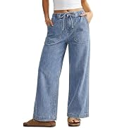 GRAPENT Wide Leg Jeans for Women Trendy High Waisted Drawstring Tie Elastic Waist Stretchy Denim ...