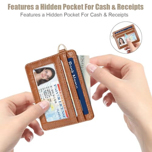 Image of Slim Credit Card Holder Crocodile Wallet Women Thin Wallets | Alligator Print RFID Blocking Minimalist Lightweight Pocket Small Cute Cards Holders ID Window, Brown Croc