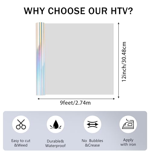 Image of FUNKAKA Heat Transfer Vinyl Rainbow PU Soft Metal HTV Rolls, 12 inch x 9ft | Iron on Vinyl for T-Shirts, Stretchy Thin HTV Vinyl for All Cutter Machines Easy to Cut & Weed for Heat Transfer Design