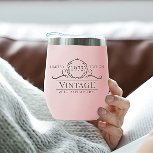 50Th Birthday Gifts For Women Men - 12 Oz Blush Stemless Wine Tumbler - 50Th Birthday Decorations - Birthday Gifts For 50 Year Old Man Dad Grandpa - Funny 50Th Birthday Idea Presents For Women #TOP5