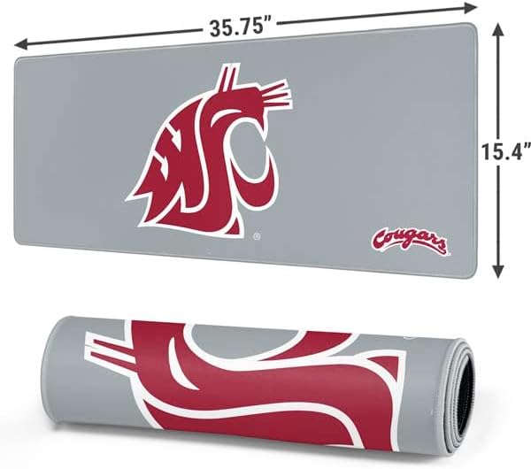 Skinit Extra Large Gaming Mouse Pad - Officially Licensed WSU Cougars Logo Design with Stitched Edges, Waterproof, Non-Slip Rubber Base, Desk Mat for Keyboard & Mouse, 35.75" x 15.4" inches