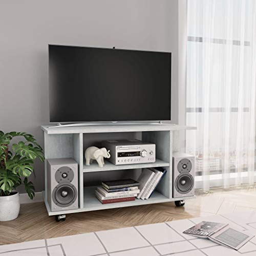 Homgoday Mueble para TV de salón, mueble de TV con ruedas gris cemento, 80 x 40 x 40 cm, de madera contrachapada, mesa para TV, mueble para TV de salón industrial