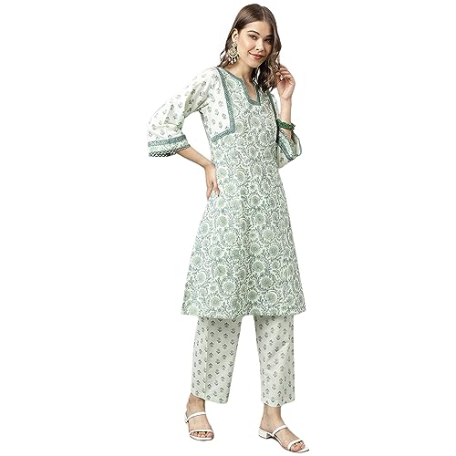 Image of FIORRA Womens Cotton Printed Kurta Pant Set