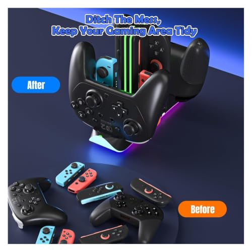 Switch 2 Controller Charging Dock, 6-in-1 Charger for 4 Joy-Cons & 2 Pro Controllers, RGB Charging Station for Nintendo Switch 2, OLED & Switch by HEATFUN - Used condition - Image 7