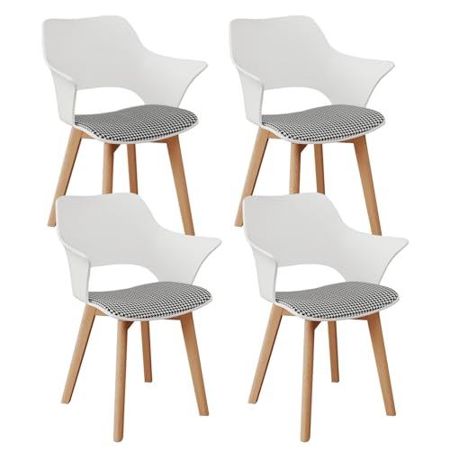 Grandca Home Juego De 4 Sillas De Cocina Nórdicas, Silla De Comedor Con Patas De Madera Maciza, Sillas Tapizadas Para Dormitorio, Sala De Estar, Cocina,Blanco