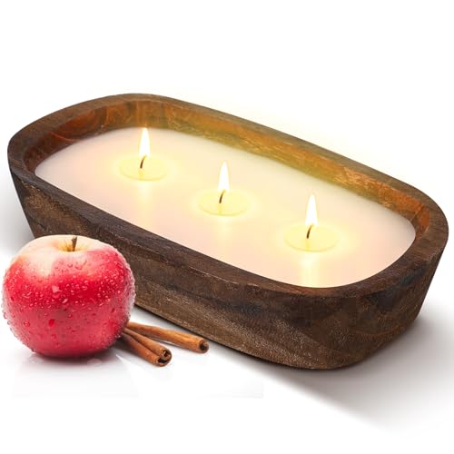 Threlaco 1 Pack 10 oz Wood Dough Bowl Candles Home