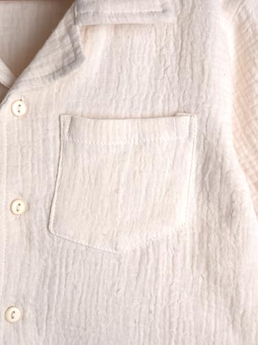 Image of Kidbea Organic Cotton Shirt & Pant Co-ord Set for Kids | Elegant & Comfortable Summer Wear | Stylish Half Sleeve Shirt with Bow & Comfy Shorts