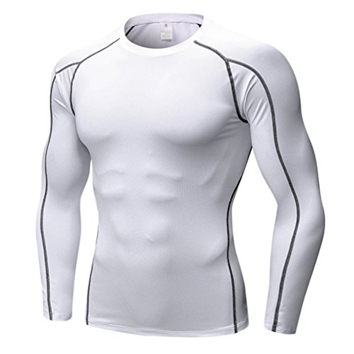 Yujeet Hommes Respirant À Manches Longues T-Shirt Sports Et Fitness Courir Entraînement Élastique Compression Vêtements Blanc M Cover