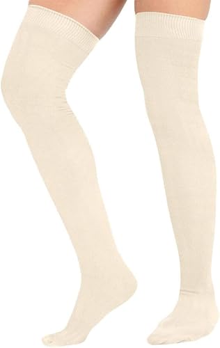 Image of Tesmark 3 Pairs Ladies Thigh High Socks Cream Colours Over the Knee High Socks for Women Soft Comfortable Knee High Socks UK Size 4-7