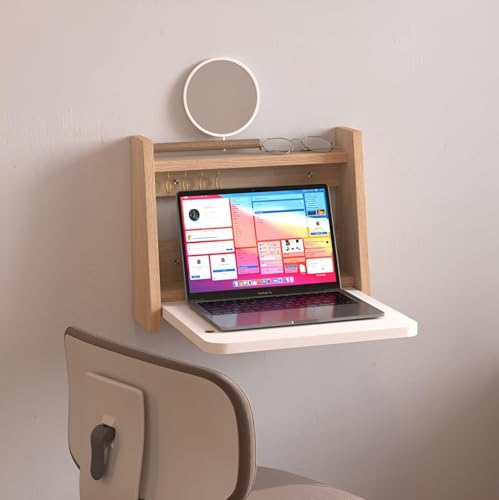 �t���[�e�B���O�E�b�h�Ǌ|���܂肽���݃f�X�N �I�t�B�X ���� �Q�� �ȃX�y�[�X �݂艺���e�[�u�� �A�p�[�g�p �����ȕǂɎ��t����ꂽ�m�[�g�p�\�R���f�X�N�ƃh���b�V���O�e�[�u��(60 x 32cm)