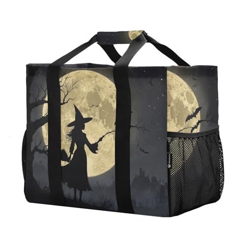 Large Tote Bags Halloween Pumpkin Moon Witch for Women Canvas Tote Purse Reusable Grocery Bags Top Handle Handbags for Travel, Work4
