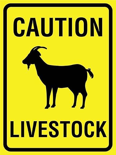 Xewazd A752 Funny Vintage 8"X12" Tin Sign - Caution Livestock Goat Bright Yellow, Wall Art Decor For Home Farmhouse Bar Cafe Yard Indoor & Outdoor Gift