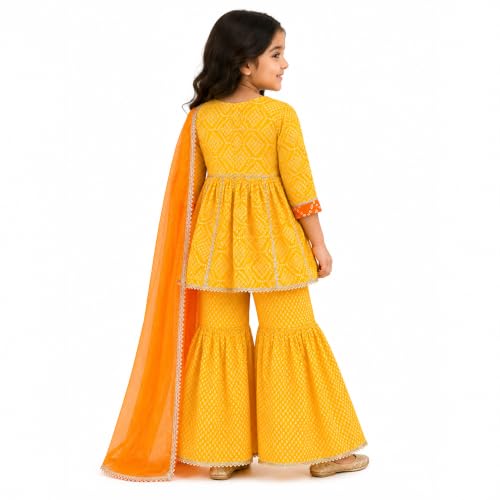 Image of LITTLE GINNIE Girls Kurta Sharara Set | Traditional Ethnic Wear for Kids