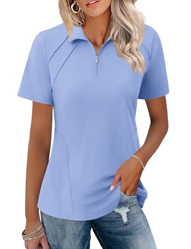 LOMON Womens Collared Golf Shirt Quick Dry Summer 1/4 Zipper Short Sleeve 2026 Fashion Casual Polo Shirt Plus Size (Blue,XX-Large)