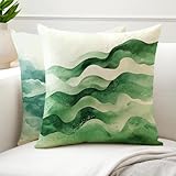 Kissenbezug 60x60cm Grün Outdoor Kissen Wetterfest Samt Sofakissen Welligkeit Kissenbezüge,Doppelseitig Druck Quadrat Dekokissen für Sofa Schlafzimmer Wohnzimmer Bett Outdoor Garten Balkon Deko G6-274