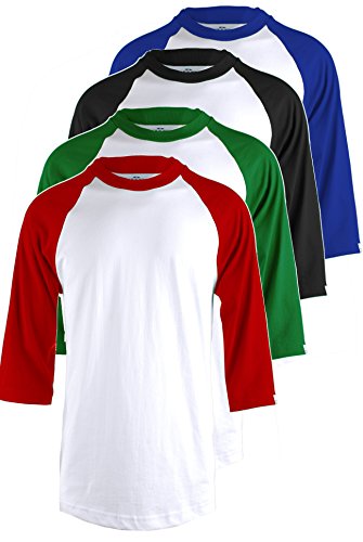 TOP LEGGING Men s 4 Pack Regular Fit 3 4 Sleeve Baseball T-Shirt -Cotton Raglan Jersey S-5XL WHRED_WHGREN_WHBLK_WHRBLU M