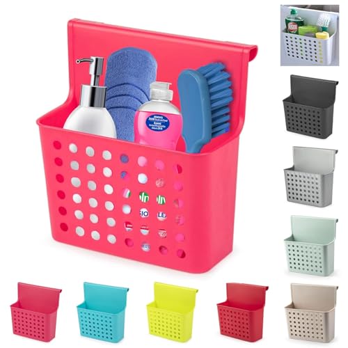 Kitchen Over Cabinet Door Hanging Trash Bin | Small Hanging Waste Basket & Organizer Box for Food Scraps | Portable Reusable Plastic Bin for Kitchen, Bathroom, Toilet (Fuchsia)