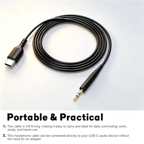 Image of Replacement USB C Audio Cable for Bose QuietComfort Ultra /QC45 /QC35, Black | USB C to 2.5mm Aux Cord Compatible with Bose QuietComfort Ultra 2nd Gen, QuietComfort, QC35, QC25, 700 for iPhone 17, MAC, PC