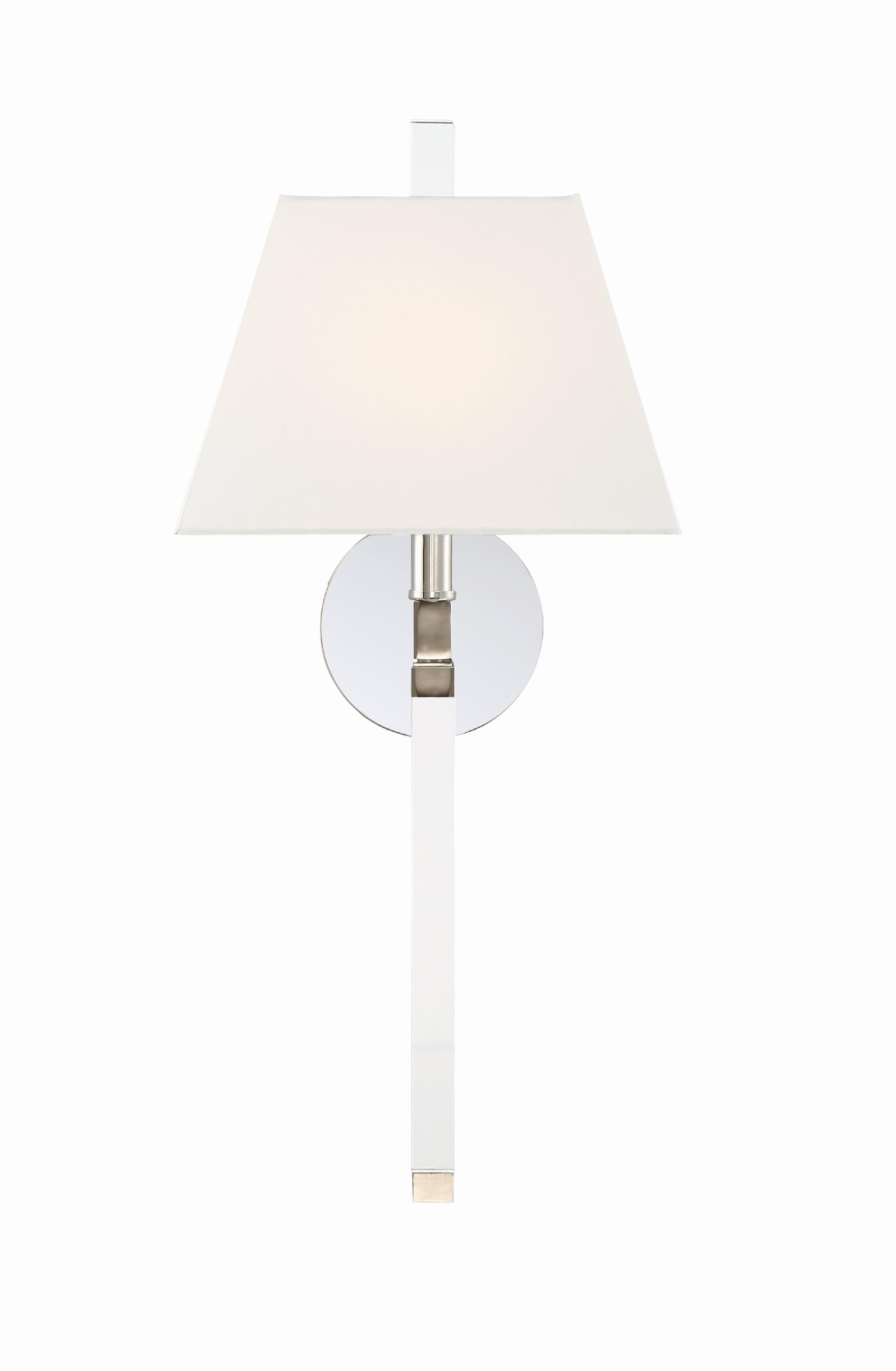 Crystorama Renee 1-Light Polished Nickel Sconce with white silk shade.