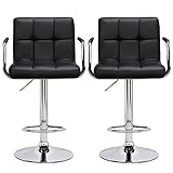 Yaheetech Modern PU Leather Adjustable Hydraulic Barstool Chairs, Kitchen Counter Bar Stools, Island Bar Stool with Armrest, Set of 2, Black