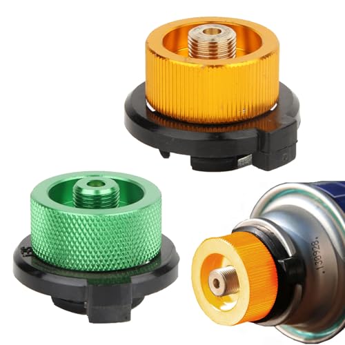 Adaptador de la Etufa de gas,Boquilla Conector,Adaptador de Botella de Gas,Adaptador de estufa de Camping,Adaptador de Cartucho de Gas,Naranja+Verde