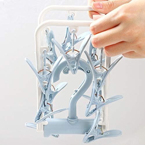 Clothes Drying Racks 2 Pack Small Folding Portable Underwear Hangers With Clips Socks 12 Clips 360° Rotatable Hook For Drying Towels Bras Baby Clothes Gloves Plast #TOP1
