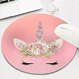 Computer Gaming Mouse Pad Waterproof Non-Slip Rubber Material Round Mouse Mat for Office and Home(8 Inch)-Unicorn Lashes Pink Rose Gold Glitter Flowers