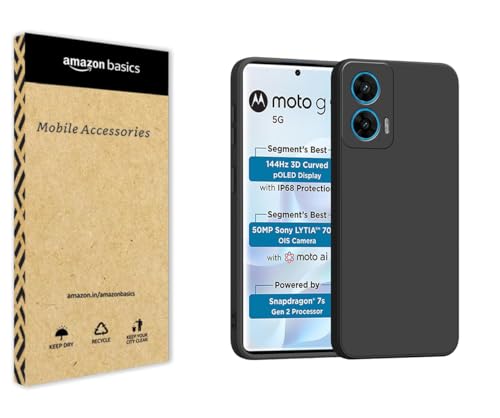 Image of amazon basics Back Cover for Moto G96 5G | Ultra Slim Soft Rubberised Case | Matte Silicone Flexible Mobile Case | Camera Protection - Black