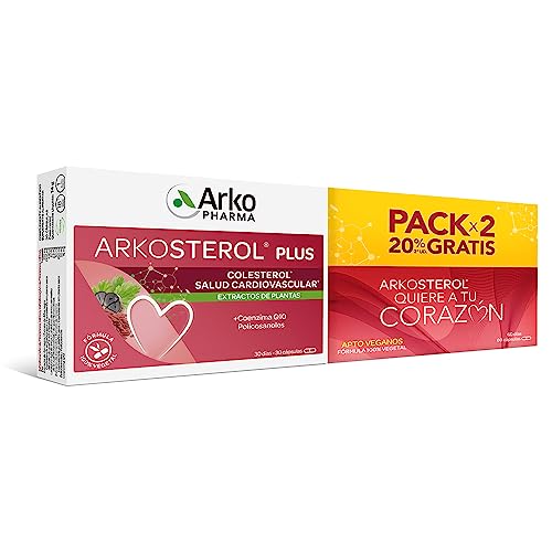 Arkopharma Arkosterol Plus Levadura Roja De Arroz + Q10 Pack 60 Cápsulas, Monacolina K, Coenzima Q10, Solución Natural Para Controlar el Colesterol, 100% Vegetal, 1 Cápsula al Día